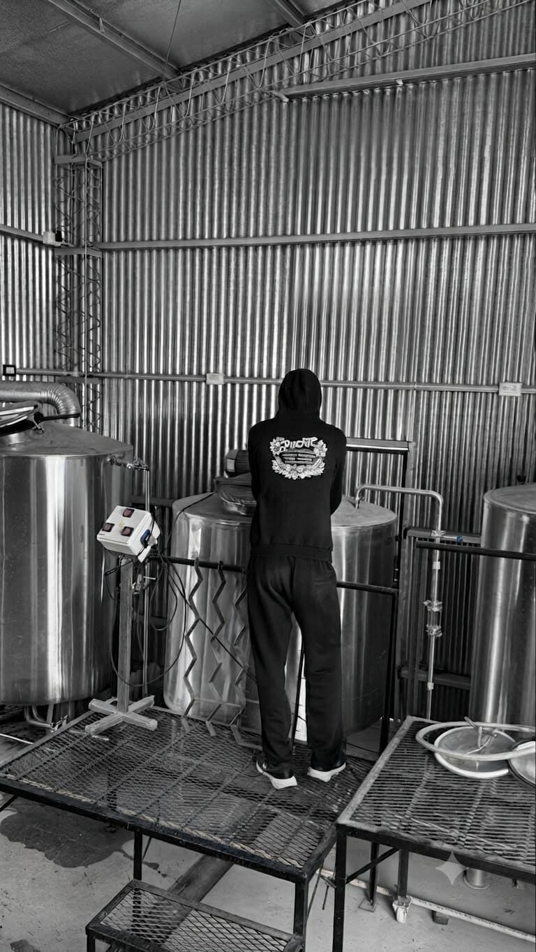 Cervecero de PUENTE trabajando en los tanques
